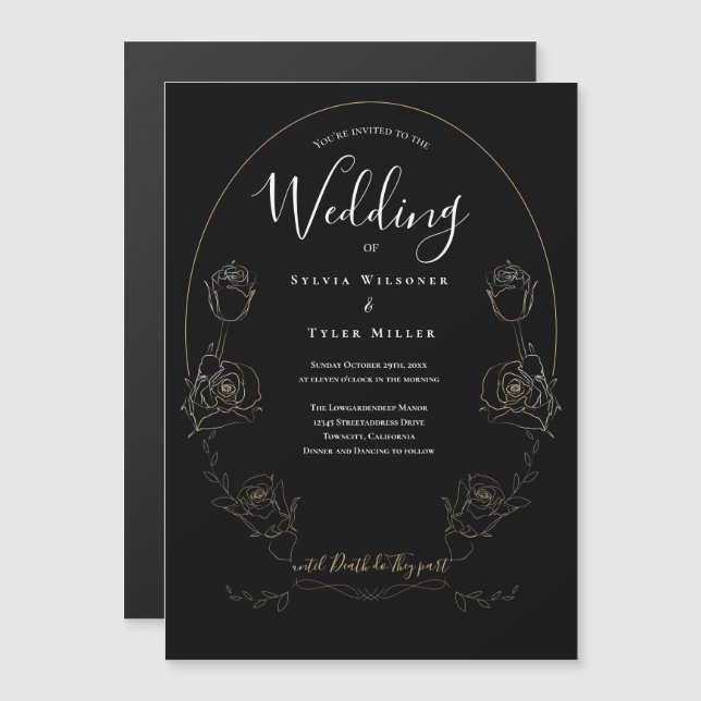 Floral Black Gothic Wedding Magneteinladung (Vorne/Hinten)