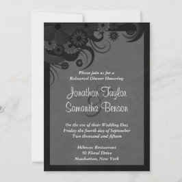 Floral Black Gray Hochzeit Probe Dinner Einladunge Einladung