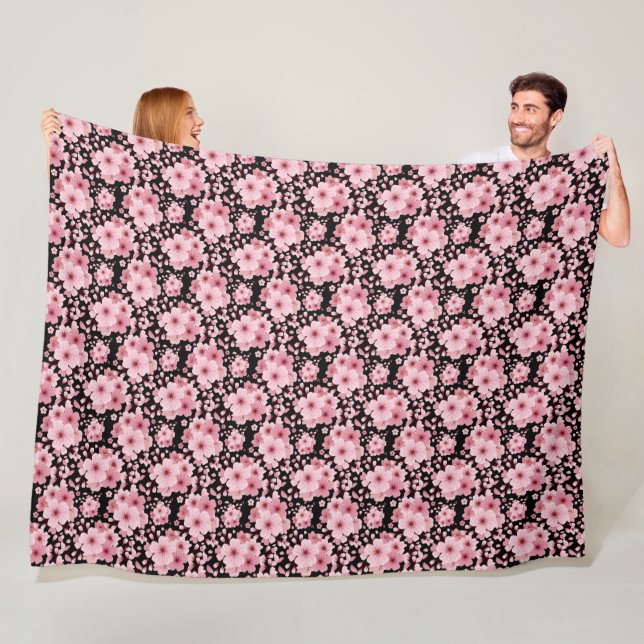 Floral Black Pink Cherry Blossom Sakura Fleecedecke (Beispiel)