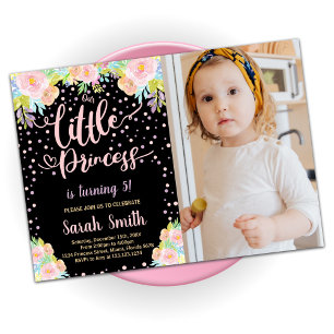 Floral Black Princess Invitations Anniversaire W P