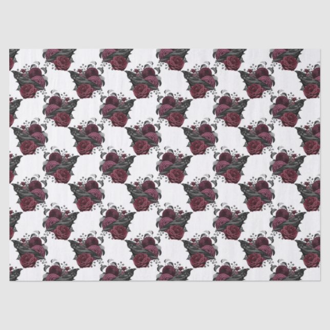 Floral Black Raven on White Decoupage Seidenpapier (Vorderseite)