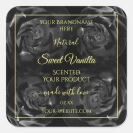 Floral Black Rose Moderne Produktverpackungsmarken Quadratischer Aufkleber