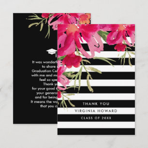Floral   Black Stripes Carte de remerciements de g