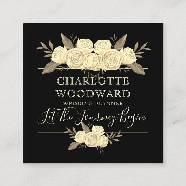 Floral Black Wedding Planner Square Visitenkarte (Vorderseite)
