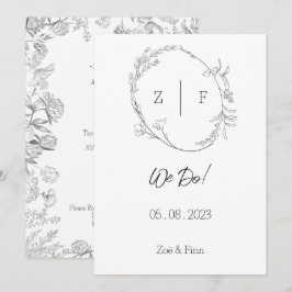Floral Black & White Botanical Line Art Invitation Einladung