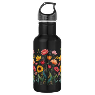 Floral Black Wiederverwendbare Wasser Flasche Edelstahlflasche