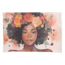 Floral Black Woman Pillow Case