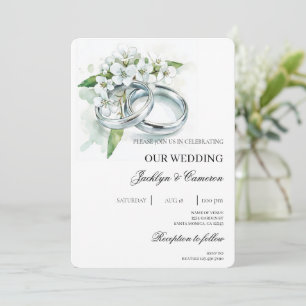 Floral blanc avec Faire-part de mariage anneau