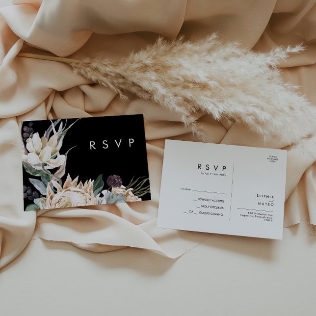 Floral blanc | Carte postale RSVP Black Wedding (Créateur téléchargé)