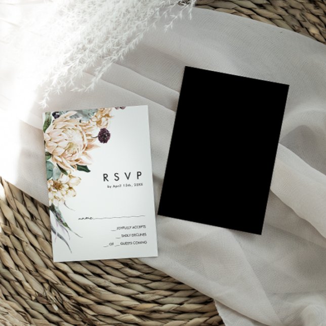 Floral blanc | Carte RSVP noire (Créateur téléchargé)