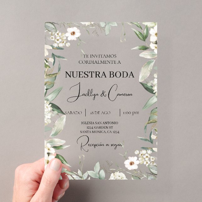 Floral blanc Faire-part de mariage espagnol (In situ (ordinateur de poche))