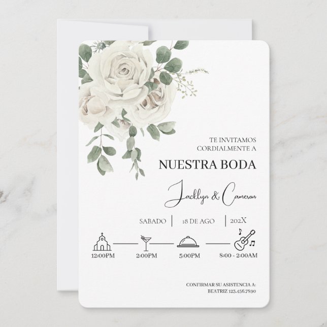 Floral blanc Faire-part de mariage espagnol (Devant)