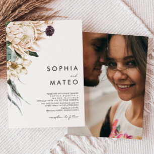 Floral blanc Faire-part de mariage photo tradition