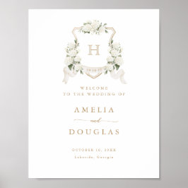 Floral Blanc Hydrangea Crest Monogramme Affiche de