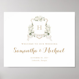 Floral Blanc Hydrangea Crest Monogramme Affiche de