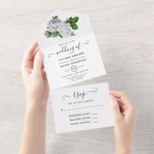 Floral Blanc Mariage Tout en une invitation