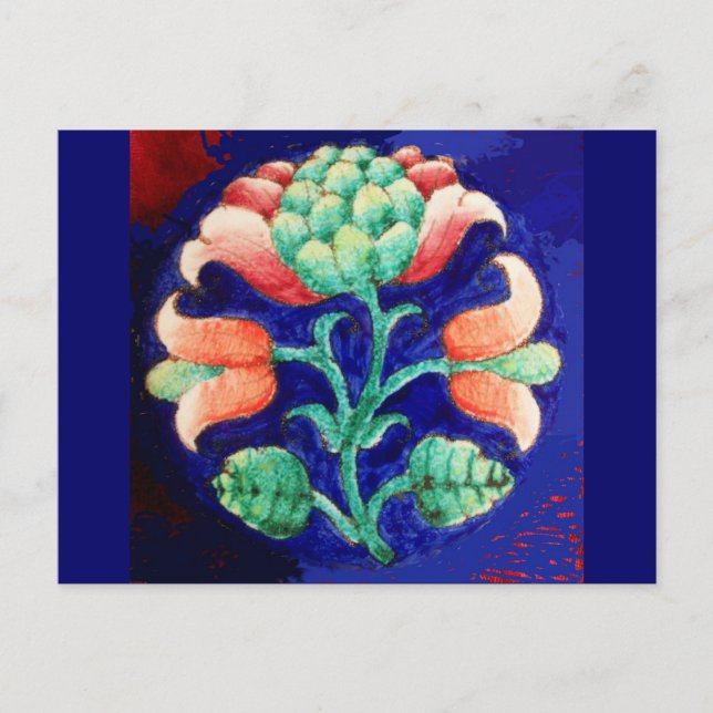 FLORAL, blau rosa grün Postkarte (Vorderseite)