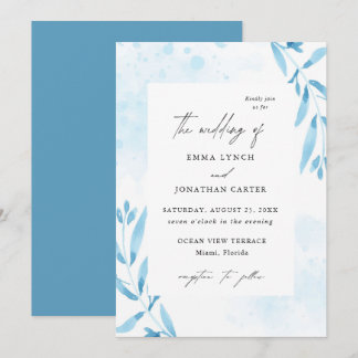 Floral bleu aquarelle Faire-part de mariage chic