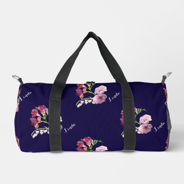 Floral bleu avec /Nom Imprimer Couper Sac à coudre (Recto)