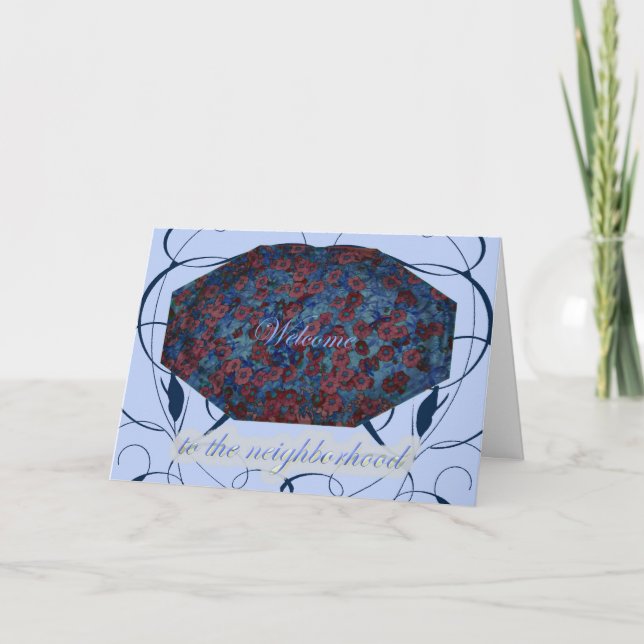 Floral bleu Bienvenue sur la carte de quartier (Devant)