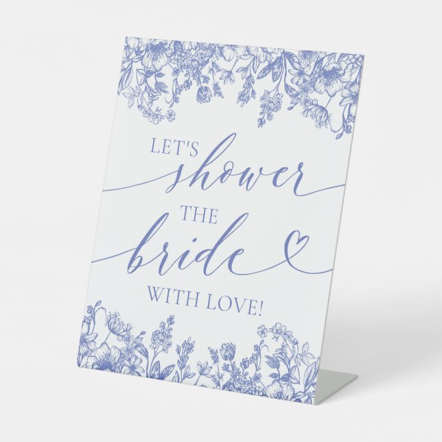 Floral Bleu Douchons la mariée avec signe d'amour (Recto)