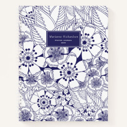 Floral Bleu et Blanc Nommé Journal de prière