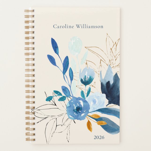 Floral bleu moderne Personnalisé 2025 Non daté (Devant)
