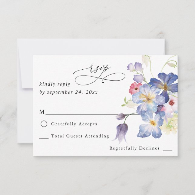 Floral bleu pourpre no Repas RSVP (Devant)