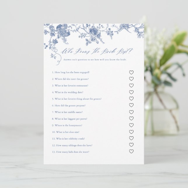 Floral Bleu Qui Connaît La Mariée Meilleures Carte (Debout devant)
