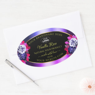 Floral bleu rose violet noir Étiquette Logo