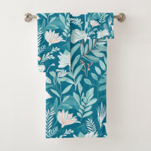 Floral bleu turquoise et blanc Motif élégant