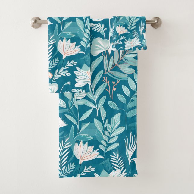 Floral bleu turquoise et blanc Motif élégant (En situation)