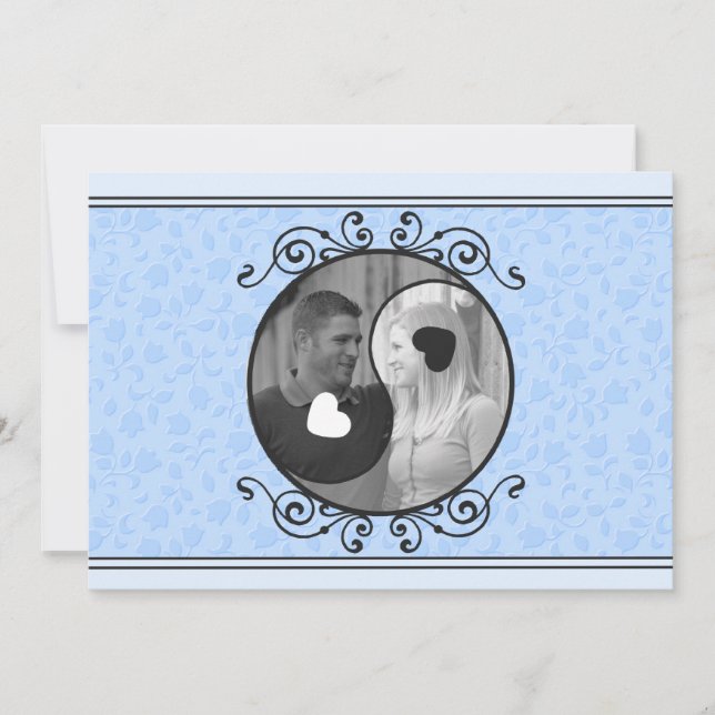Floral bleu Yin et Yang Faire-part de mariage phot (Devant)