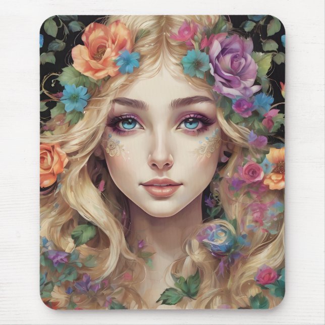 "Floral Blonde Portrait" Art Mouse Pad Mousepad (Vorne)