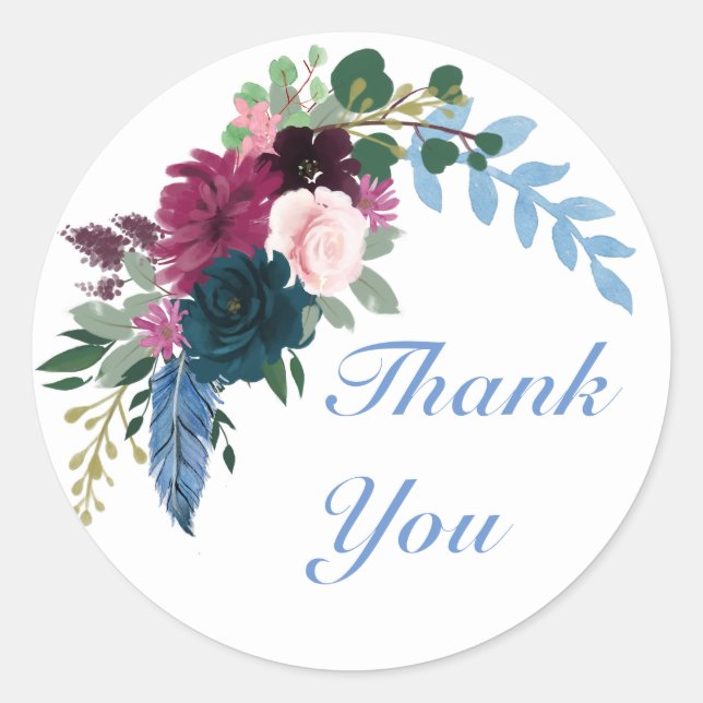 Floral Blooms Blue Merci - Sticker Cercle (Devant)