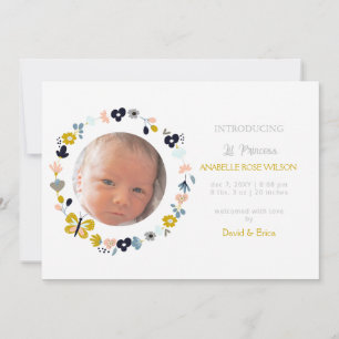 Floral Blooms jolie fille Faire-part de naissance 