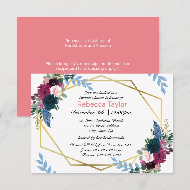 Floral Blooms Mod Pink - Invitation de Fête de l'm (Devant / Derrière)
