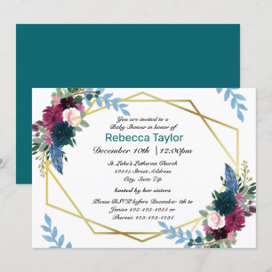 Floral Blooms Mod Turquoise - Invitation Baby show