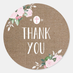 Floral Blooms Religious Danke Sticker Burlap