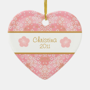 Floral Blossom Herzname und Foto Keramik Ornament