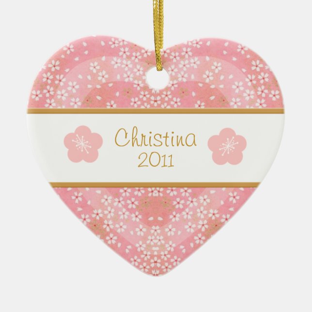 Floral Blossom Herzname und Foto Keramik Ornament (Vorne)