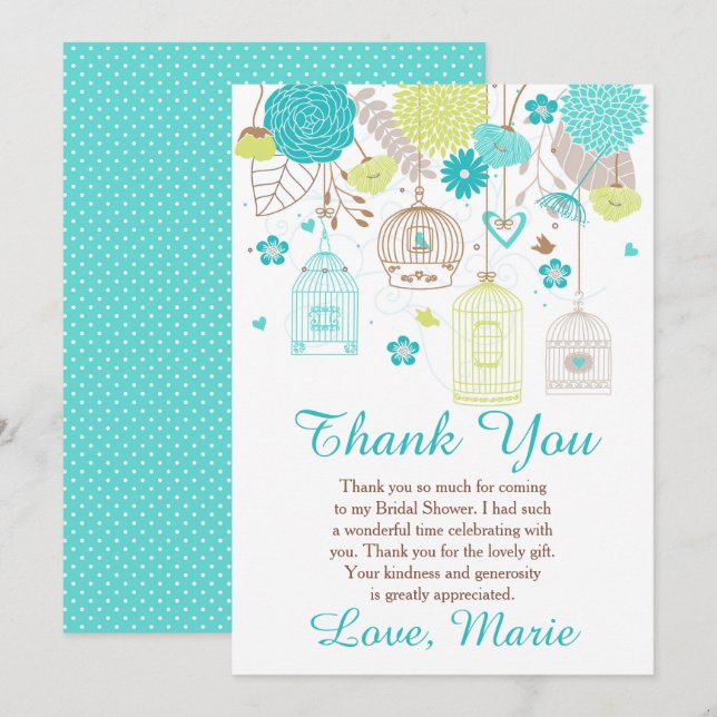 Floral Blue and Green Bridal Shower  Dankeskarte (Vorne/Hinten)