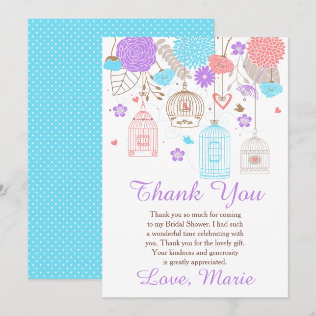 Floral Blue and Purple Bridal Shower Dankeskarte (Vorne/Hinten)