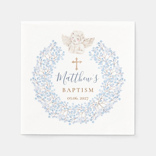 Floral Blue Baby Angel Cross Serviette (Vorderseite)