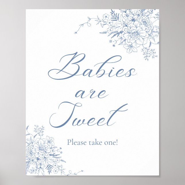 Floral Blue Baby Dusche Gefallen Poster (Vorne)