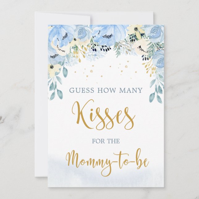 Floral Blue Baby Dusche schätzt wie viele Kisses G Einladung (Vorderseite)