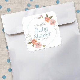 Floral Blue Babydusche Square Sticker