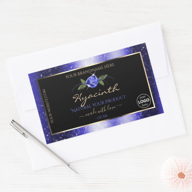 Floral Blue Black Produit Étiquette Parties scinti (Enveloppe)