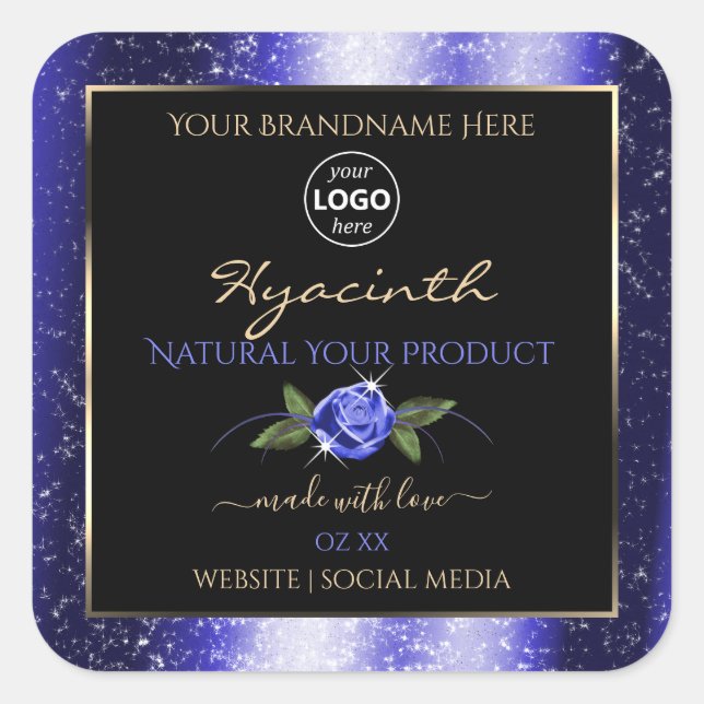 Floral Blue Black Produit Étiquette Parties scinti (Devant)