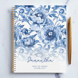 Floral Blue Blume Muster Script-Trauzeugin Planer